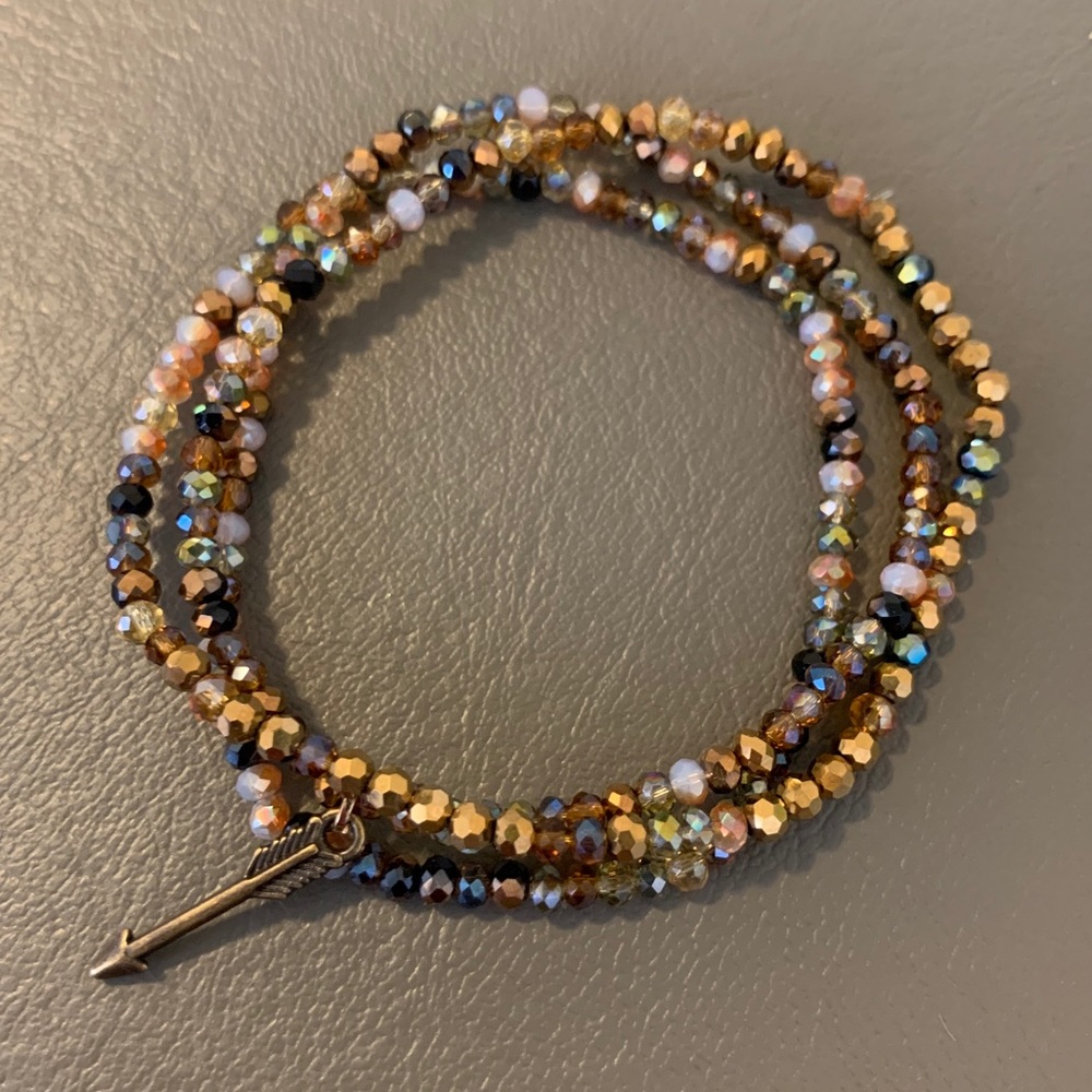 Copper, black & orange bead bracelet w/charm
